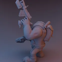 orc with gun and chainsaw axe