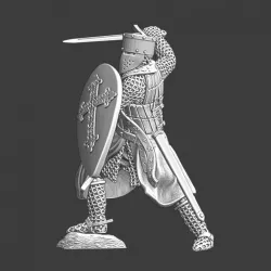 Medieval religious knight fighting with sword