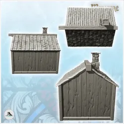 Medieval wooden warehouse with slate roof and chimney (6) - Medieval Gothic Feudal Old Archaic Saga 28mm 15mm RPG