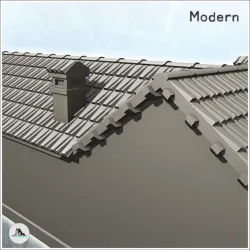 Military barracks with central access arch and tile roof (3) - Modern WW2 WW1 World War Diaroma Wargaming RPG Mini Hobby