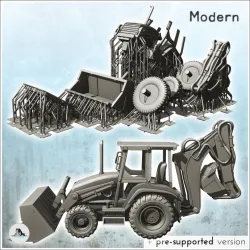 Modern Caterpillar 420D CAT420D backhoe loader with rear and front bucket (10) - Modern WW2 WW1 World War Diaroma Wargaming RPG Mini Hobby