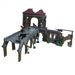 Modular fantasy city building with bridge sections