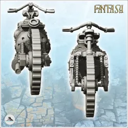 Steampunk motorcycle with curved handlebars and large central engine (5) - Future Sci-Fi SF Post apocalyptic Tabletop Scifi Wargaming Planetary exploration RPG Terrain