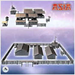 Camp with three wooden barracks and palisade walls (17) - Modern WW2 WW1 World War Diaroma Wargaming RPG Mini Hobby