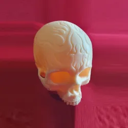 flame style engraved woman skull