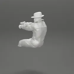 Gangster in hat driving a car and holding gun