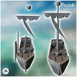 Medieval boat with folded sail and mast observation post (4) - Medieval Gothic Feudal Old Archaic Saga 28mm 15mm RPG
