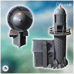 Medieval lighthouse on rock with annex building and large dome (12) - Medieval Gothic Feudal Old Archaic Saga 28mm 15mm RPG