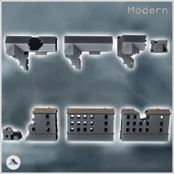 Set of three modern ruined buildings with central arch and stone pavement (8) - Modern WW2 WW1 World War Diaroma Wargaming RPG Mini Hobby