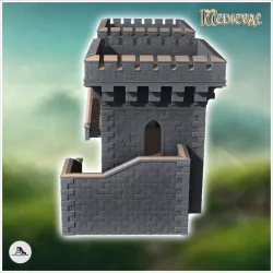 Stone fortress with double towers and access stairs (9) - Medieval Gothic Feudal Old Archaic Saga 28mm 15mm RPG