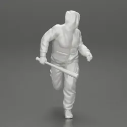 gangster man in hoodie fears running and holds a baseball bat