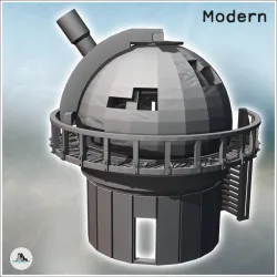 Damaged modern observatory with large telescope and circular balcony (21) - Modern WW2 WW1 World War Diaroma Wargaming RPG Mini Hobby