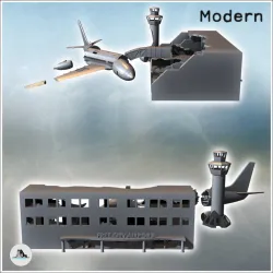Destroyed modern airport with control tower and plane wreckage (1) - Cold Era Modern Warfare Conflict World War 3 RPG  Post-apo WW3 WWIII