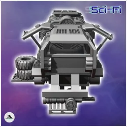 Futuristic shelter in a vehicle carcass with tires and slightly open door (2) - Future Sci-Fi SF Post apocalyptic Tabletop Scifi Wargaming Planetary exploration RPG Terrain