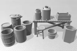 Kleine Sammlung von Modellmöbeln und Ladegut in M 1:100