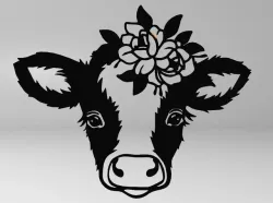 LINE ART COW, 2D COW, CUTE COW, FLOWER COW, 2D ART COW, 2D ART FLOWER, WALL ART COW