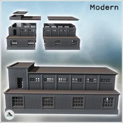 Modern industrial brick building with flat roofs, large access door, and windows (15) - Modern WW2 WW1 World War Diaroma Wargaming RPG Mini Hobby