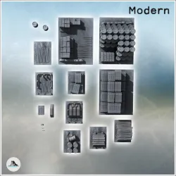 Set of ammunition depot accessories with shells, barrels, and crates (3) - Modern WW2 WW1 World War Diaroma Wargaming RPG Mini Hobby