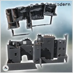 Set of European houses with balconies and arch (ruined version) (2) - Modern WW2 WW1 World War Diaroma Wargaming RPG Mini Hobby