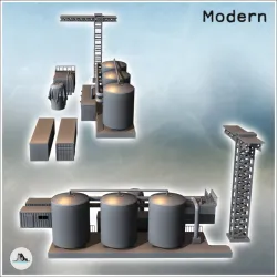 Set of industrial buildings with a crane, tank, triple tanks, and containers (18) - Modern WW2 WW1 World War Diaroma Wargaming RPG Mini Hobby