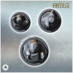 Set of three crystals and rocks on round bases (1) - Medieval Fantasy Magic Feudal Old Archaic Saga 28mm 15mm