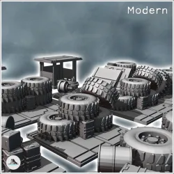 Set of tire barricades with crates and two sheltered shacks (1) - Modern WW2 WW1 World War Diaroma Wargaming RPG Mini Hobby