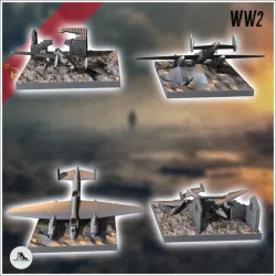 Set of two destroyed Tupolev Tu-2 Bat ANT-58 with house ruins (3) - Soviet army WW2 Second World East front Ostfront