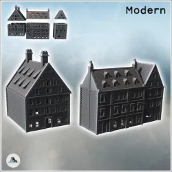 Set of two large modern brick buildings with sloping roofs and double chimneys (intact version) (20) - Modern WW2 WW1 World War Diaroma Wargaming RPG Mini Hobby