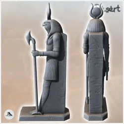 Statue of Egyptian god Ra standing on stone platform (6) - Canyon Sandy Landscape 28mm 15mm RPG DND Nomad Desertland African
