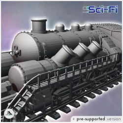 Steampunk train on double tracks with steam locomotive and trailer carriage (12) - Future Sci-Fi SF Post apocalyptic Tabletop Scifi 28mm 15mm 20mm Modern