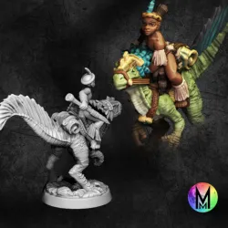 Heroic Kid Dinosaur Rider - Raptor rider Jabu ( Aztek / Zulu inspired boy on dino mount )