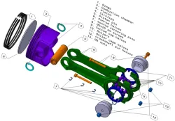 Piston-Conrod complete assembly with roller bearing