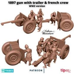 1897 gun (model ww2) with trailer & french crew - 28mm