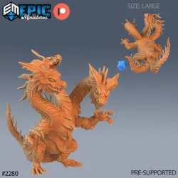 Dungeon Hydra Angry / Reptilian Magical Beast / 3 Headed Mystical Serpent