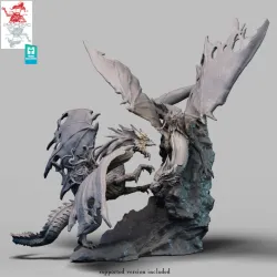 Elder Brain Dragon Fighting Lich Queen on a Red Dragon Diorama