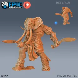 Elephant Folk Barbarian Swords / Tusked Humanoid / Bulky Tusker Warrior / African Encounter