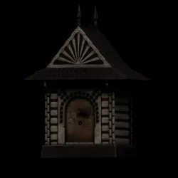 Clock shaped as a highlander's cottage