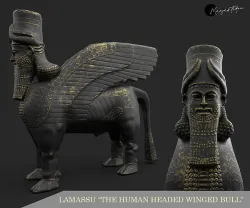 Human headed winged bull lamassu Low-poly 3D model