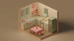 Isometric 3d Stylized Cartoon Kitchen Low-poly 3D model