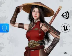 Samurai Girl Tomoe - Game Ready Low-poly 3D model