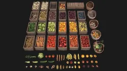 Vegetables and Fruits Bazaar Set Low-poly 3D model