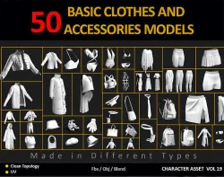 50 BASIC CLOTHES AND ACCESSORIES FOR FEMALE  Low-poly 3D model