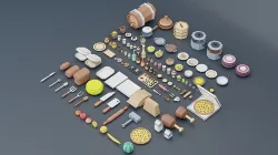 A set of products drinks kitchen utensils Low-poly 3D model