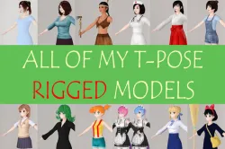 All of my T pose rigged girls 3D model
