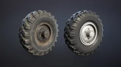 BTR-40 APC and GAZ-63 Truck Wheel Low-poly 3D model
