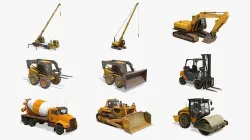 Construction Equipment Vehicles 9 Cranes 3D Models Low-poly 3D model