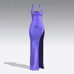 DRESS  PURPLE LILAC BLUE SLIT  DETAIL HEART  NECKLINE  FABRIC  3D model