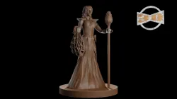 Half Elf Female Sorceress wIth a severed Orc Head