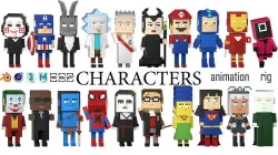 Low poly characters 3 heroes in voxel style  Low-poly 3D model