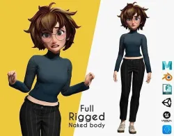 Mother Cartoon Woman Rigged 3D model RealTime girl 3D toon Low-poly 3D model